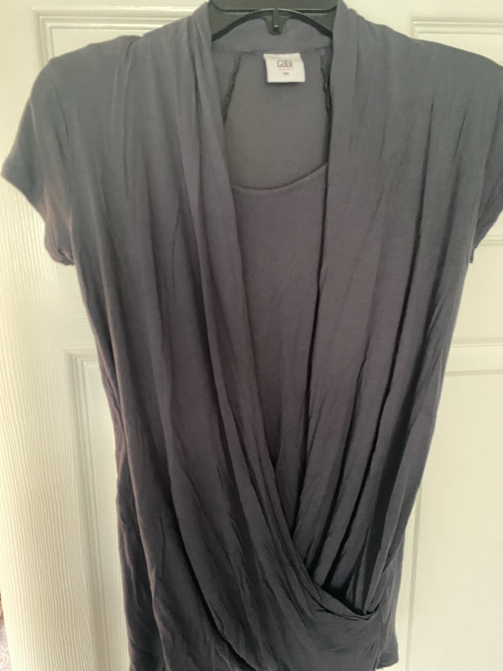 CAbi Draped Wrap Tunic in Slate Gray